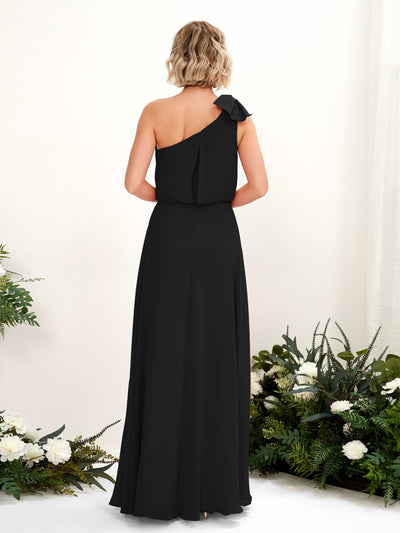 Carlyna Laurel A-Line Black Bridesmaid Dress Maxi Sleeveless One Shoulder Dress Back View #color_black