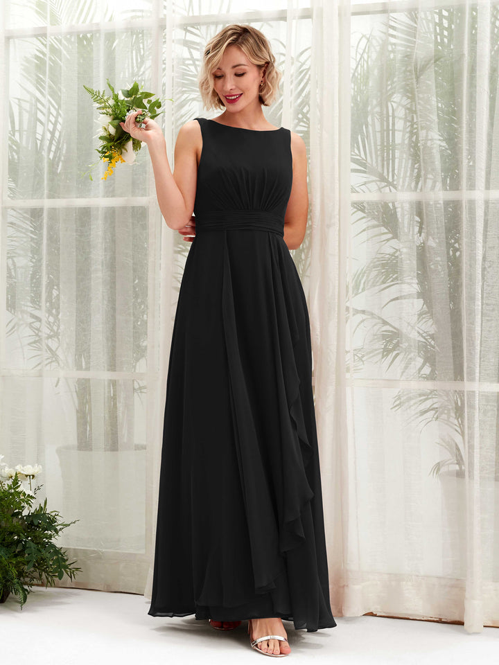 Black Bridesmaid Dresses Bridesmaid Dress A-line Chiffon Bateau Full Length Sleeveless Wedding Party Dress (81225815)