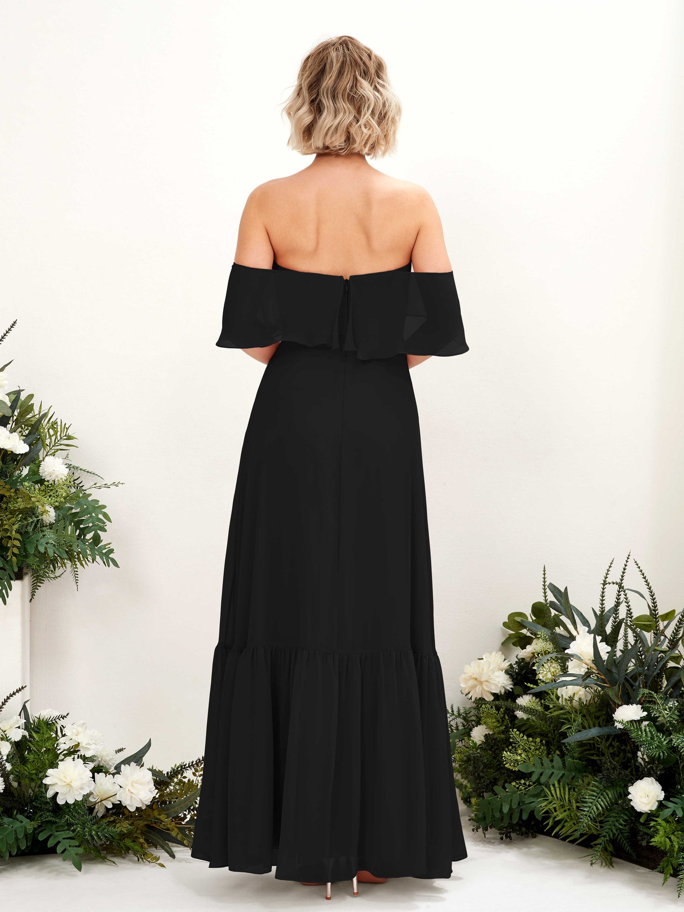 Black Bridesmaid Dresses Bridesmaid Dress A-line Chiffon Off Shoulder Full Length Sleeveless Wedding Party Dress (81224515)#color_black