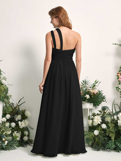 Carlyna Evelyn A-Line Black Bridesmaid Dress Maxi Sleeveless One Shoulder Dress Back View #color_black