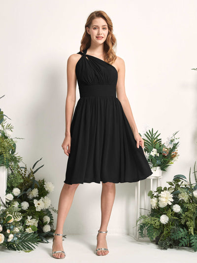 Carlyna Echo A-Line Black Bridesmaid Dress Knee-Length Sleeveless One Shoulder Dress Front View #color_black