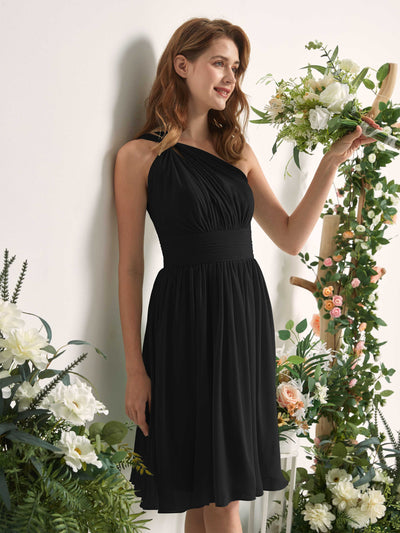 Carlyna Echo A-Line Black Bridesmaid Dress Knee-Length Sleeveless One Shoulder Dress Side View 2 #color_black