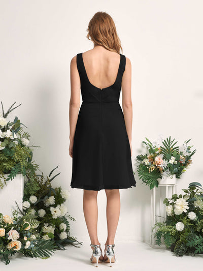 Carlyna Alisha A-Line Black Bridesmaid Dress Knee-Length Sleeveless V-Neck Dress Back View #color_black