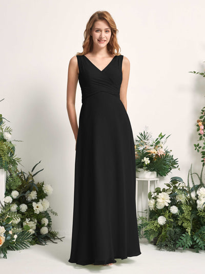 Carlyna June A-Line Black Bridesmaid Dress Maxi Sleeveless V-Neck Dress Front View #color_black