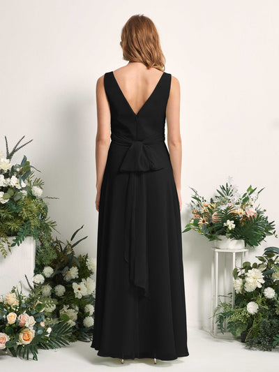 Carlyna June A-Line Black Bridesmaid Dress Maxi Sleeveless V-Neck Dress Back View #color_black