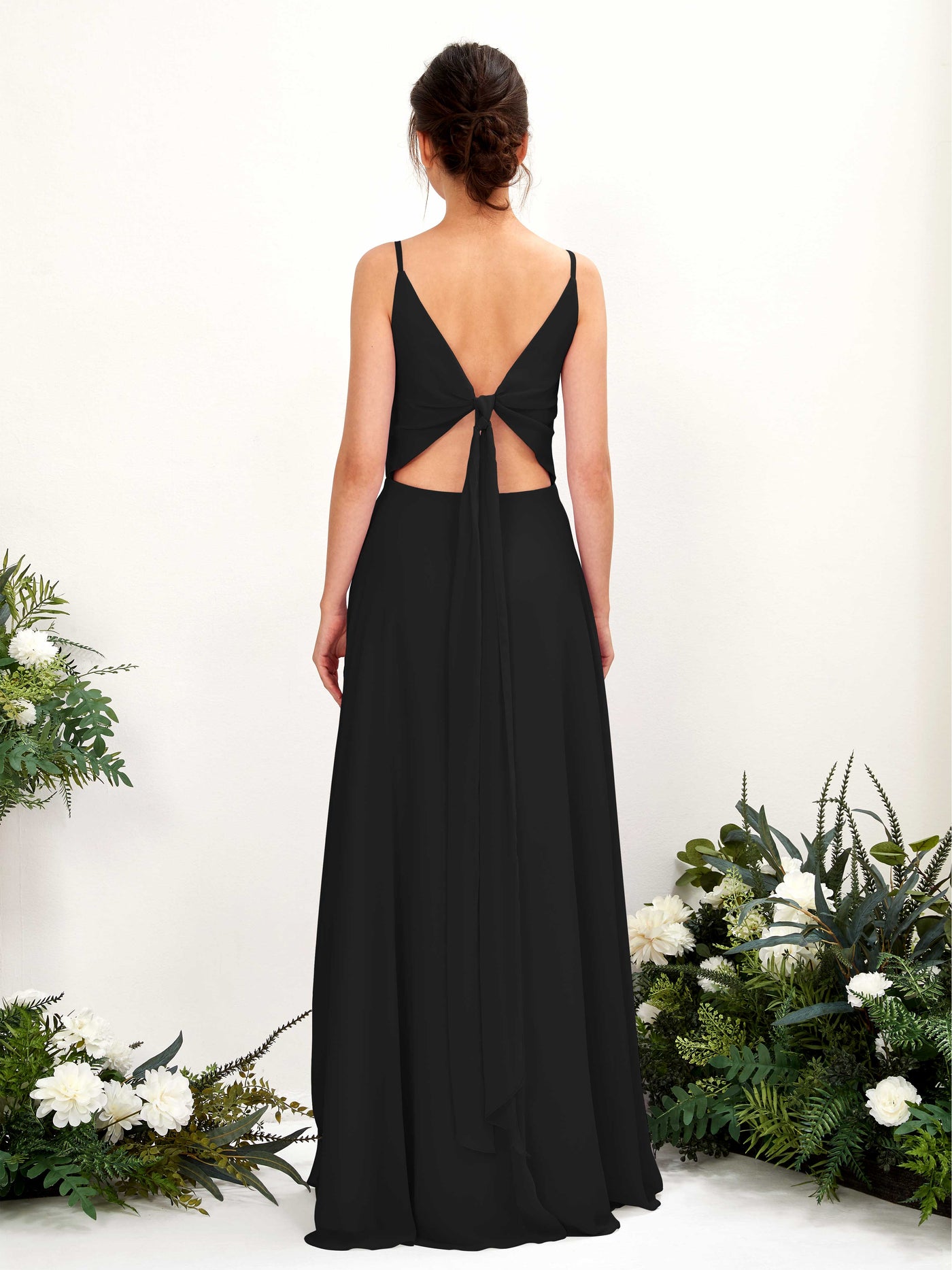 Black Bridesmaid Dresses Bridesmaid Dress A-line Chiffon Spaghetti-straps Full Length Sleeveless Wedding Party Dress (81220615)#color_black