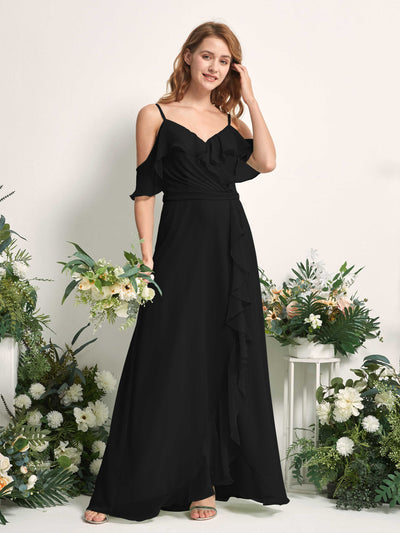 Carlyna Yvette A-Line Black Bridesmaid Dress Maxi Sleeveless V-Neck Dress Side View 2 #color_black