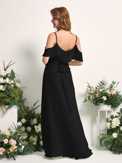 Carlyna Yvette A-Line Black Bridesmaid Dress Maxi Sleeveless V-Neck Dress Back View #color_black