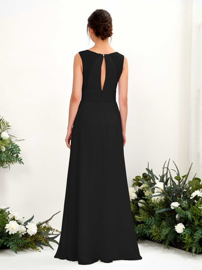 Carlyna Karen A-Line Black Bridesmaid Dress Maxi Sleeveless V-Neck Dress Back View #color_black