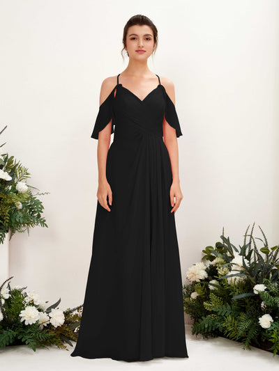 Carlyna Orlane A-Line Black Bridesmaid Dress Maxi Sleeveless V-Neck Dress Front View #color_black