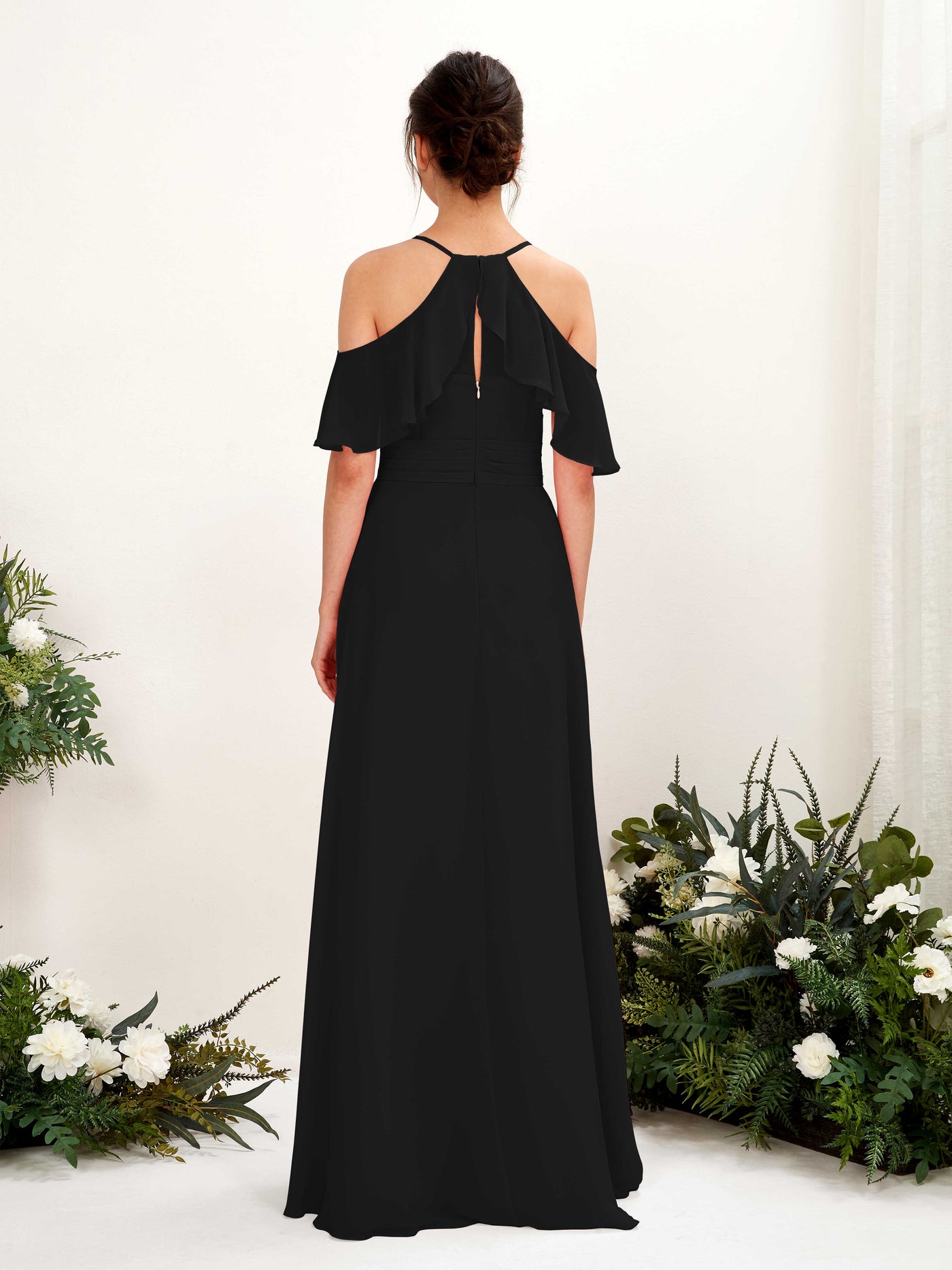 Ball Gown Off Shoulder Spaghetti-straps Chiffon Bridesmaid Dress - Black (81221715)#color_black