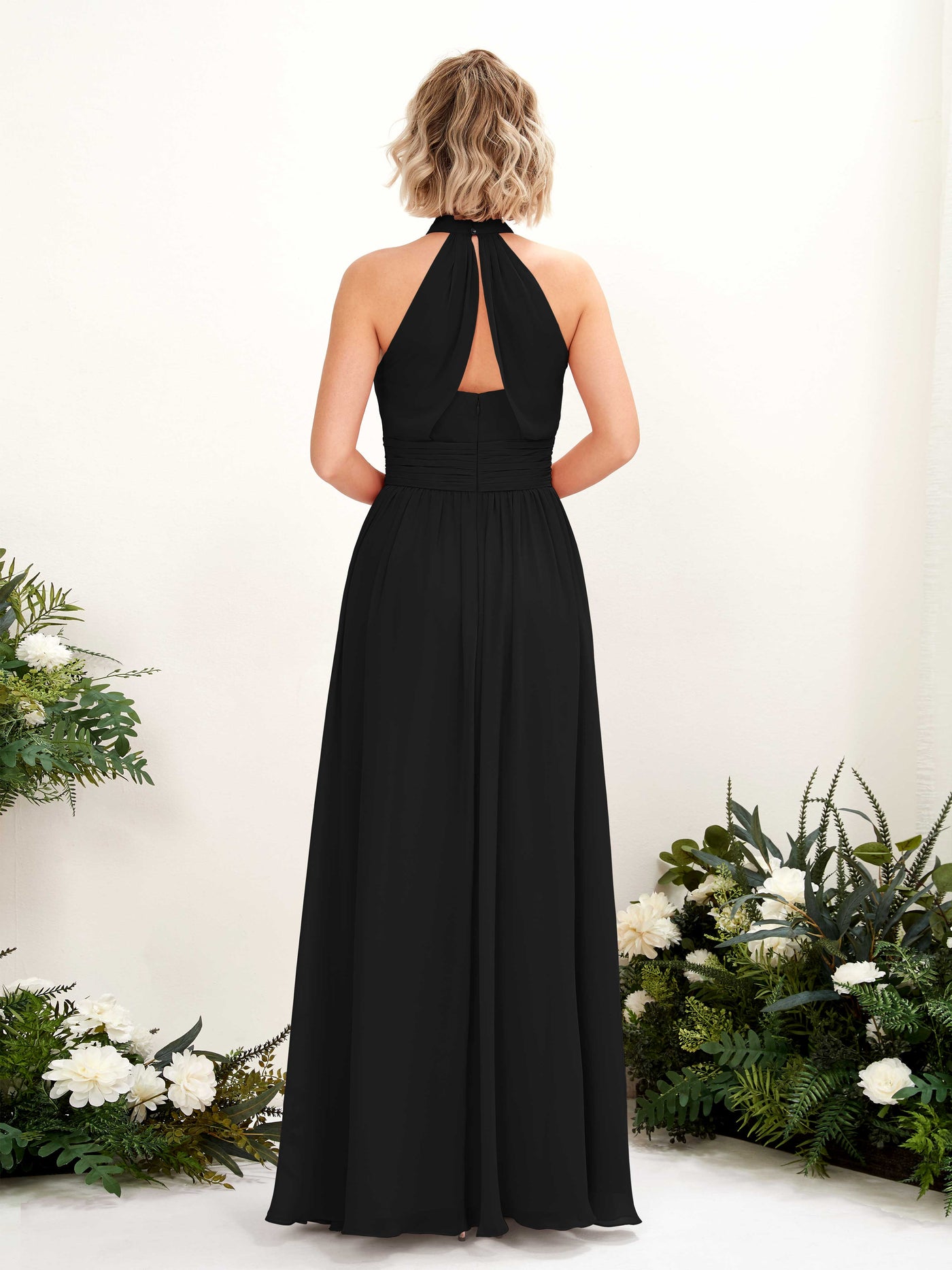 Black Bridesmaid Dresses Bridesmaid Dress A-line Chiffon Halter Full Length Sleeveless Wedding Party Dress (81225315)#color_black