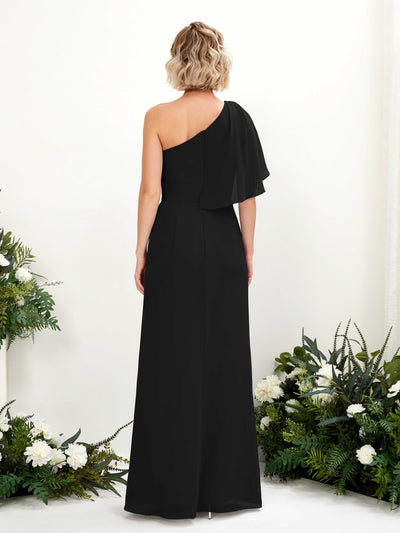 Carlyna Brook A-Line Black Bridesmaid Dress Maxi Sleeveless One Shoulder Dress Back View #color_black