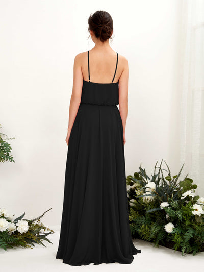 Carlyna Alva A-Line Black Bridesmaid Dress Maxi Sleeveless Halter Dress Back View #color_black