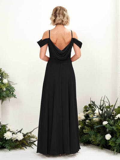 Carlyna Kauku A-Line Black Bridesmaid Dress Maxi Sleeveless V-Neck Dress Back View #color_black