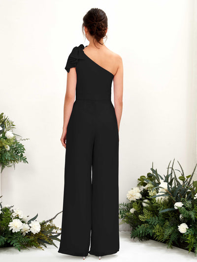 Carlyna Jasmine Jumpsuit Black Bridesmaid Dress Maxi Sleeveless One Shoulder Dress Back View #color_black