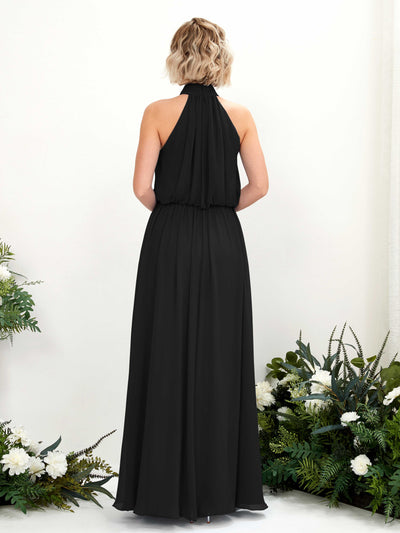 Carlyna Bess A-Line Black Bridesmaid Dress Maxi Sleeveless Halter Dress Back View #color_black