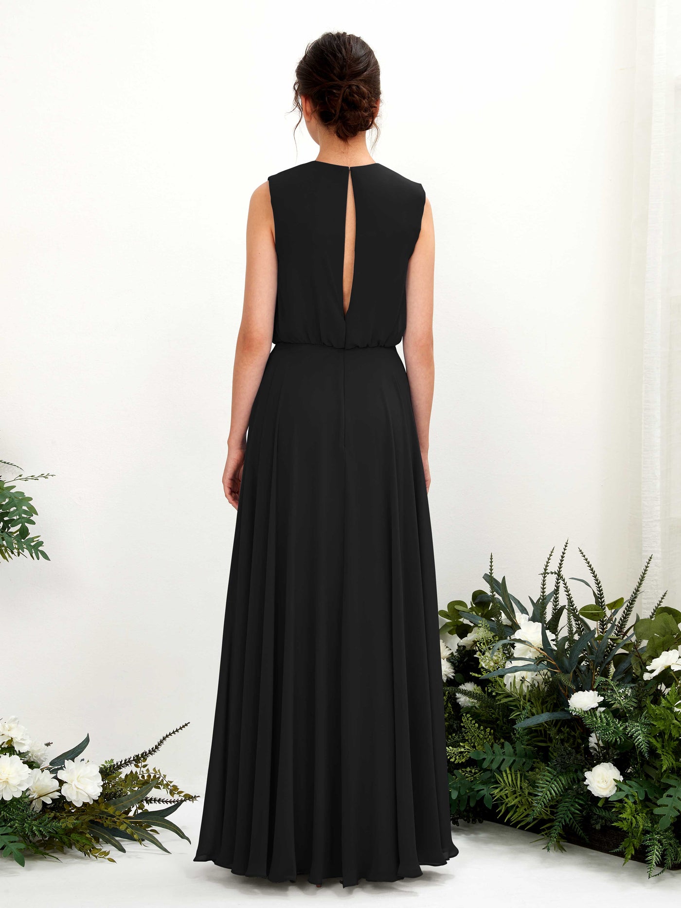 Black Bridesmaid Dresses Bridesmaid Dress A-line Chiffon Round Full Length Sleeveless Wedding Party Dress (81222815)#color_black