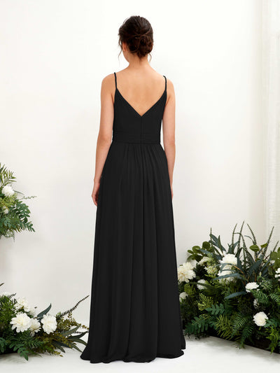 Carlyna Dira A-Line Black Bridesmaid Dress Maxi Sleeveless V-Neck Dress Back View #color_black