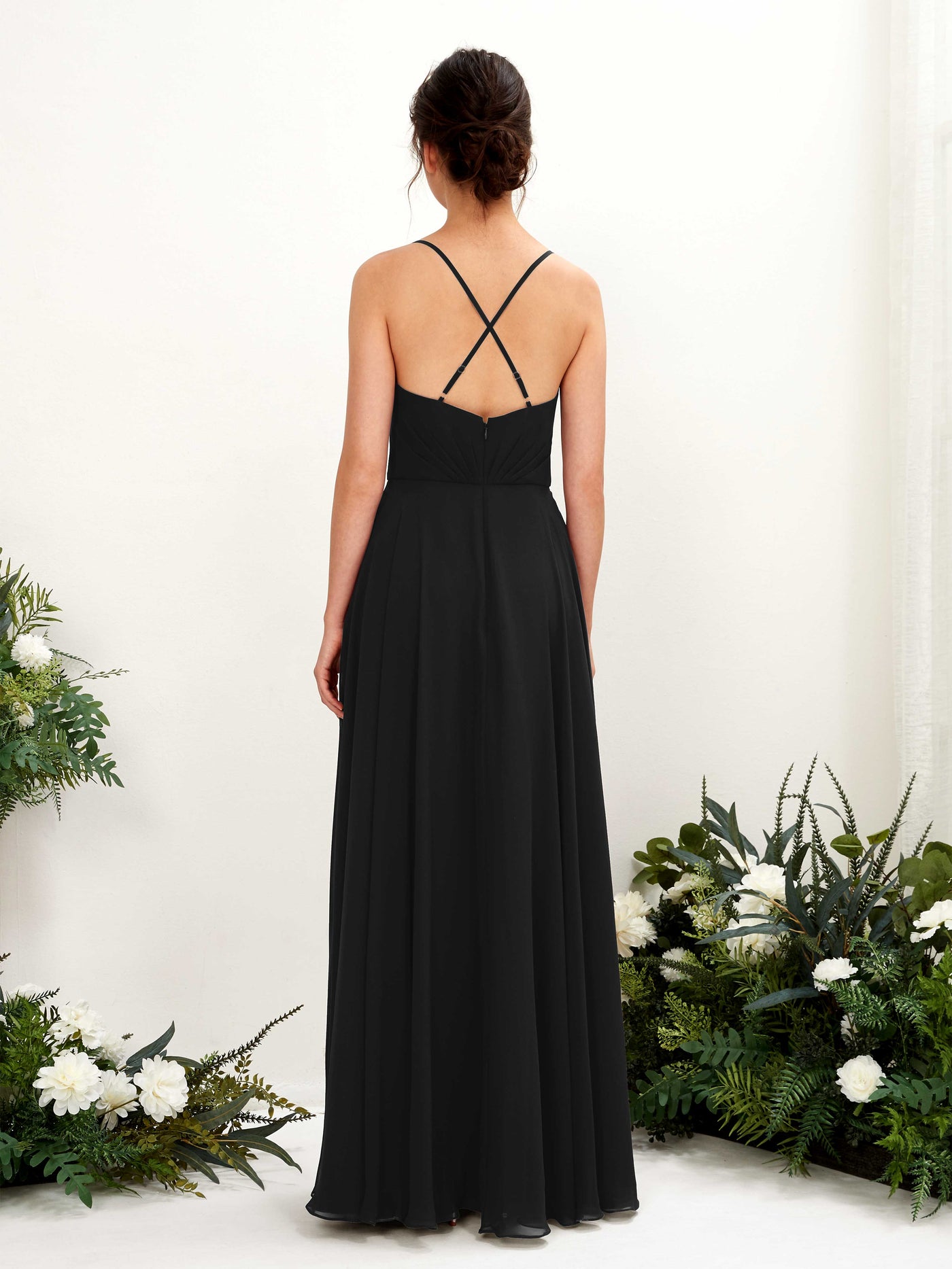 Black Bridesmaid Dresses Bridesmaid Dress Chiffon Spaghetti-straps Full Length Sleeveless Wedding Party Dress (81224215)#color_black
