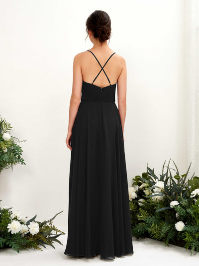 Carlyna Naura A-Line Black Bridesmaid Dress Maxi Sleeveless V-Neck Dress Back View #color_black