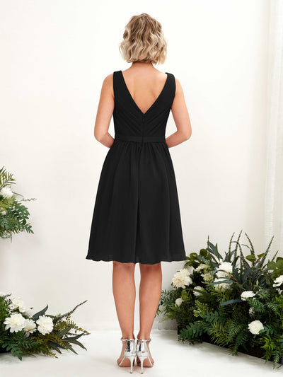 Carlyna Natasha A-Line Black Bridesmaid Dress Knee-Length Sleeveless V-Neck Dress Back View #color_black