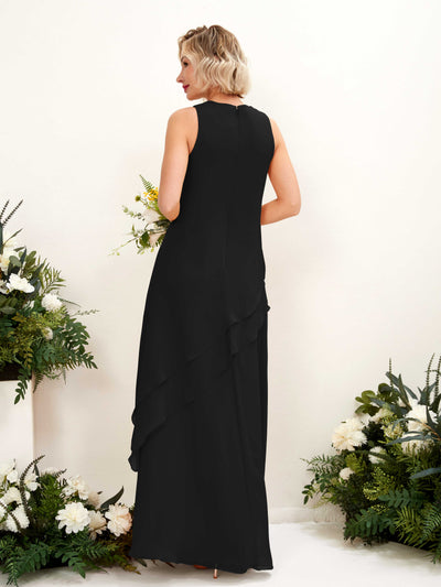 Carlyna Finna Sheath Black Bridesmaid Dress Maxi Sleeveless Round Neck Dress Back View #color_black