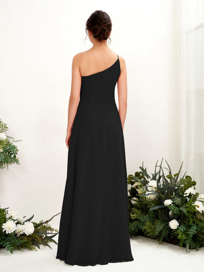 Carlyna Crystal A-Line Black Bridesmaid Dress Maxi Sleeveless One Shoulder Dress Back View #color_black