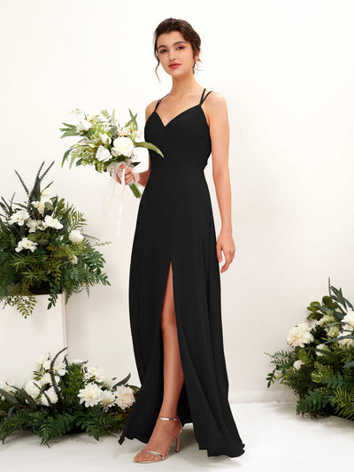 Black Bridesmaid Dresses Bridesmaid Dress A-line Chiffon Spaghetti-straps Full Length Sleeveless Wedding Party Dress (81225415)#color_black