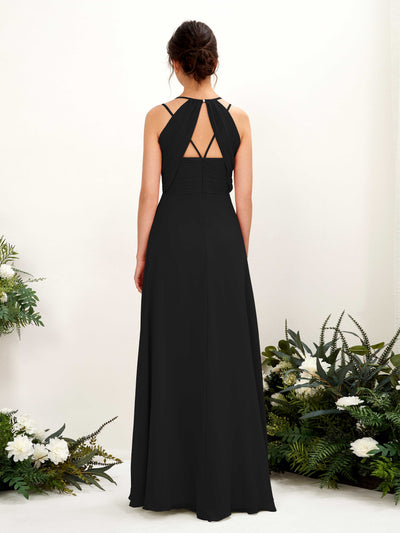 Carlyna Joa A-Line Black Bridesmaid Dress Maxi Sleeveless V-Neck Dress Back View #color_black