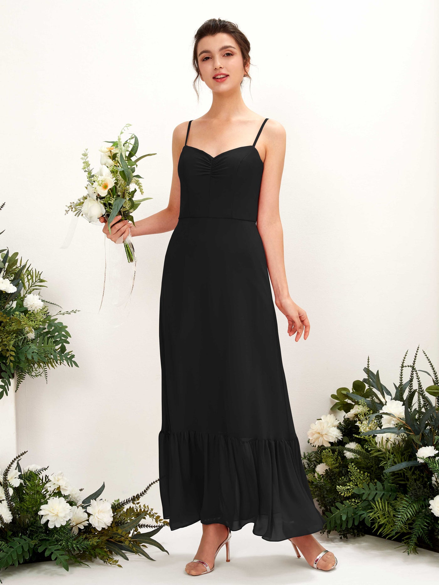 Black Bridesmaid Dresses Bridesmaid Dress Chiffon Spaghetti-straps Full Length Sleeveless Wedding Party Dress (81223015)#color_black