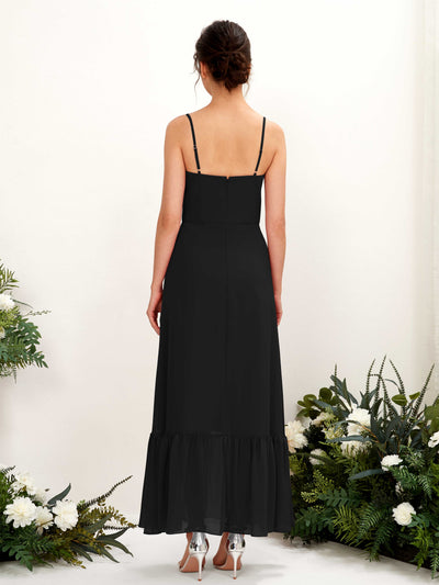 Carlyna Delia Sheath Black Bridesmaid Dress Maxi Sleeveless Spaghetti Strap Dress Back View #color_black