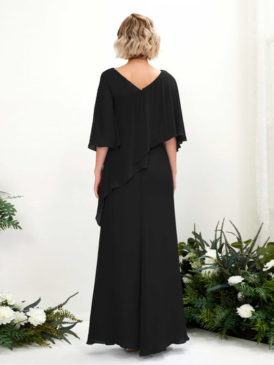 Carlyna Violaine A-Line Black Bridesmaid Dress Maxi Three Quarter Sleeve V-Neck Dress Back View #color_black