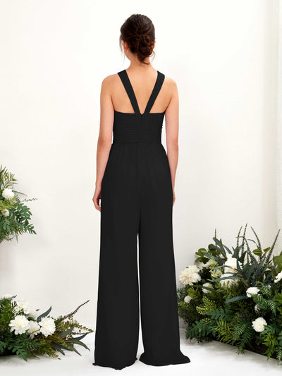 Carlyna Hilona Jumpsuit Black Bridesmaid Dress Maxi Sleeveless V-Neck Dress Back View #color_black